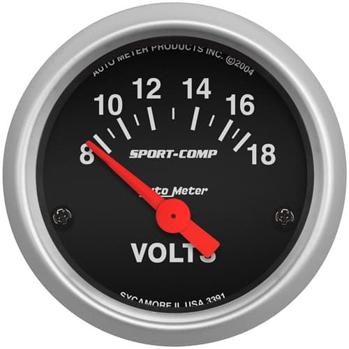 Sport-Comp 2-1/16" Volt Meter 8-18 Volts, Short Sweep Elect. Auto Meter - 3391