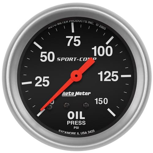 Sport-Comp 2-5/8" Oil Pressure 0-150PSI, Mechanical, 10FT Auto Meter - 3423