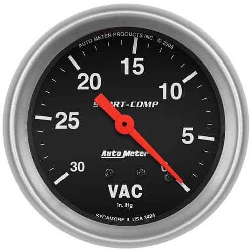 Sport-Comp 2-5/8" Vacuum 0-30 in/HG, Mechanical, 10FT Auto Meter - 3484