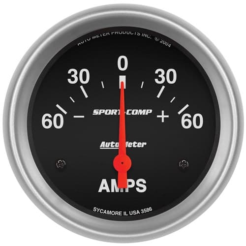 Sport-Comp 2-5/8" Ammeter +/- 60AMPS, Short Sweep Elect Auto Meter - 3586