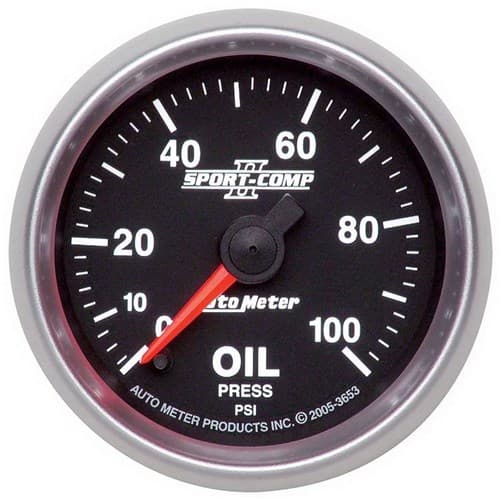 2-1/16" Oil Pressure 0-100 PSI Sport Comp II Full Sweep Elect Auto Meter - 3653