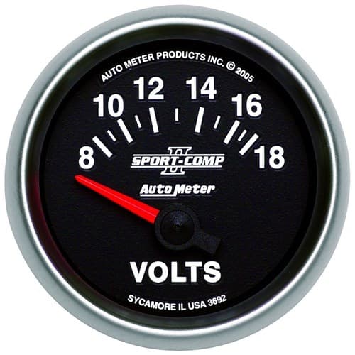 2-1/16 Voltmeter, 8-18V Short 2-1/16 Sport-Comp II Auto Meter - 3692