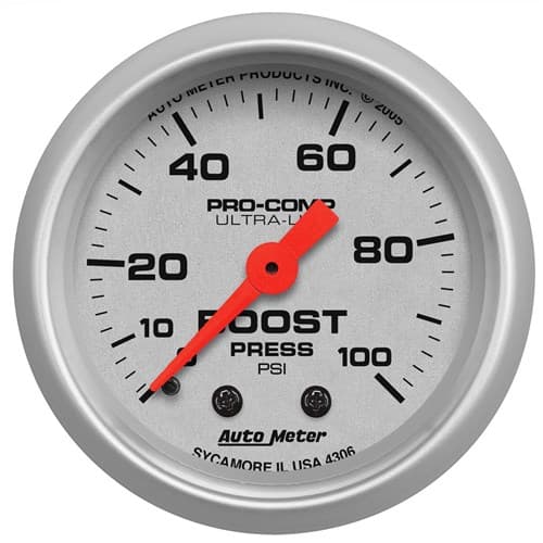 Ultra-Lite 2-1/16" Boost Gauge 0-100PSI, Mechanical, 10FT Auto Meter - 4306