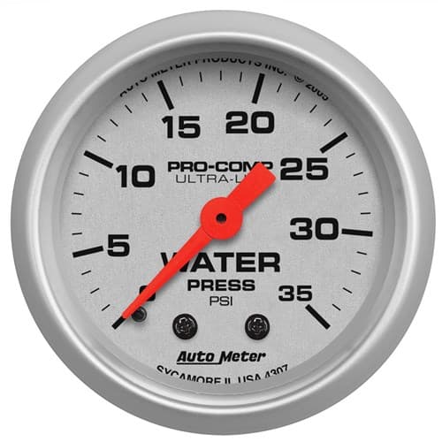 Ultra-Lite 2-1/16" Water Press 0-35PSI, Mechanical, 10FT Auto Meter - 4307