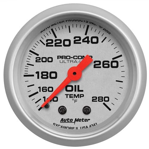 Ultra-Lite 2-1/16" Oil Temp 140-280Â°F, Mechanical, 6FT Auto Meter - 4341