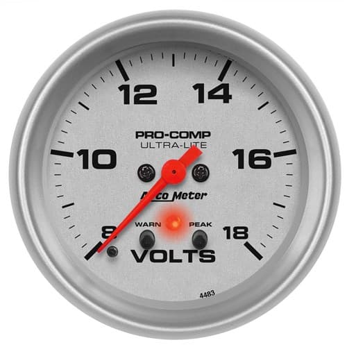 Ultra-Lite 2-5/8" Volt Meter 8-18V, FS Elect, Peak & Warn Auto Meter - 4483