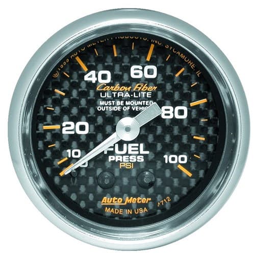Carbon Fiber 2-1/16 Fuel Press 0-100PSI, Mechanical Auto Meter - 4712