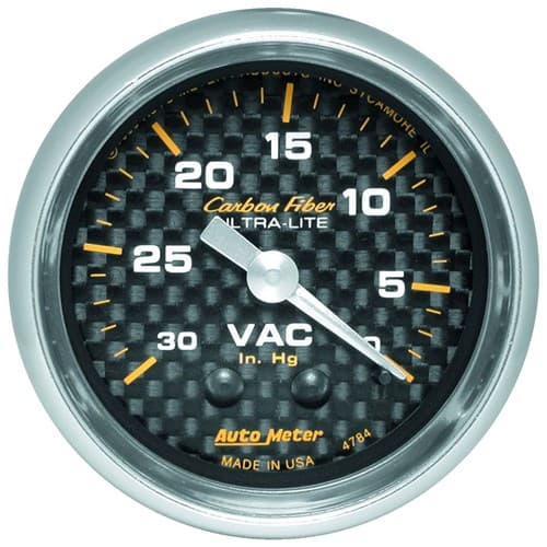 Carbon Fiber 2-1/16 Vacuum 0-30 in/HG, Mechanical, 10FT Auto Meter - 4784