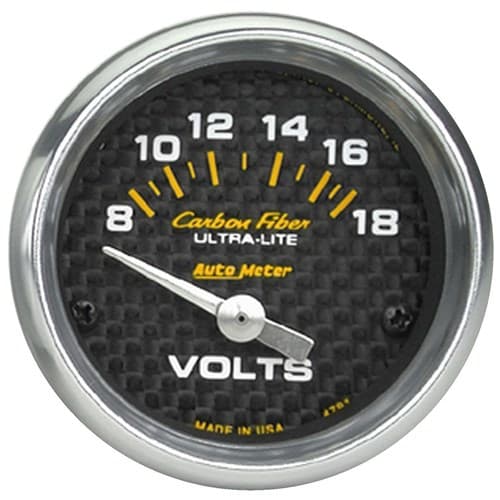 Carbon Fiber 2-1/16 Voltmeter 0-18 Volts, Short Sweep Elect Auto Meter - 4791
