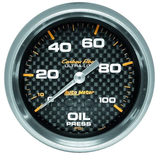 Carbon Fiber 2-5/8" Oil Press 0-100PSI, Mechanical, 10FT Auto Meter - 4821