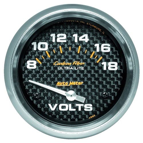 Carbon Fiber 2-5/8" Voltmeter 8-18 Volts, Short Sweep Elect. Auto Meter - 4891