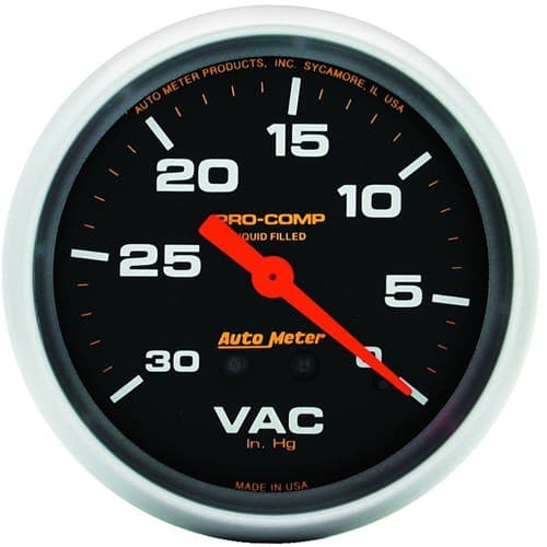 Pro-Comp 2-5/8" Vacuum Gauge 30in/HG, Liquid Filled Mech. Auto Meter - 5484