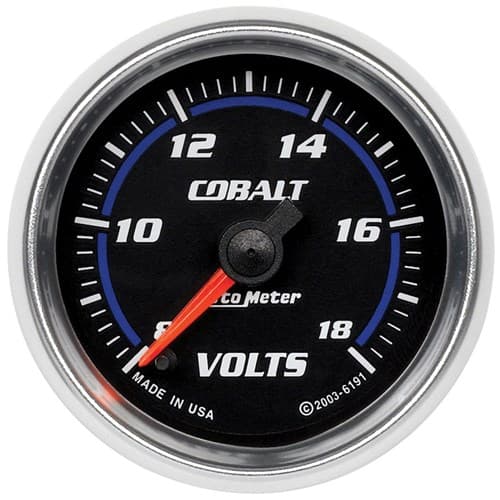 Cobalt 2-1/16" Volt Meter 8-18V, Full Sweep Electric Auto Meter - 6191