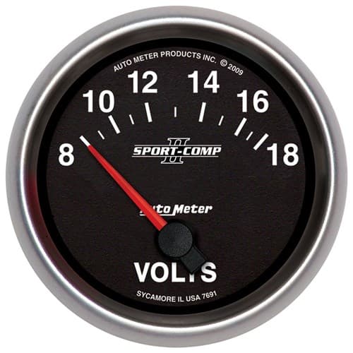 Sport-Comp II 2-5/8" Voltmeter 8-18V, Short Sweep Electric Auto Meter - 7691