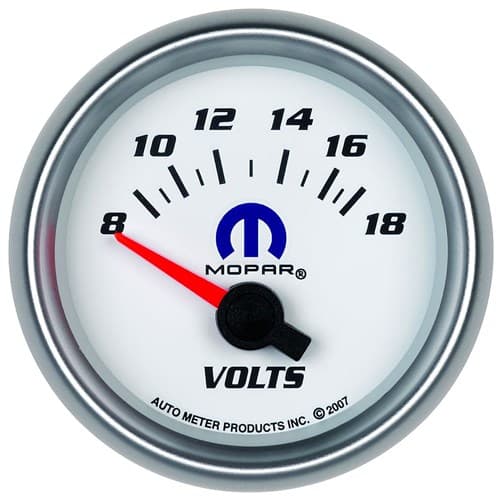 2-1/16" Voltmeter 8-18V Blue Mopar Logo, White Face Autometer / 880035
