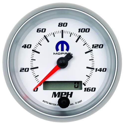 3-3/8" Elect Speedo 160MPH Blue Mopar Logo, White Face Autometer / 880036