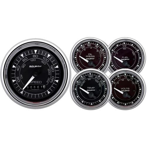 Chrono Chrome 5-Piece Gauge Kit with 3-3/8" Elect Speedo Autometer / 9708