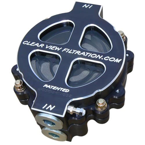 6" Dry Sump Oil Filter 115 Mic -16 Ports / Black Anodized Clearview - 101-115-B