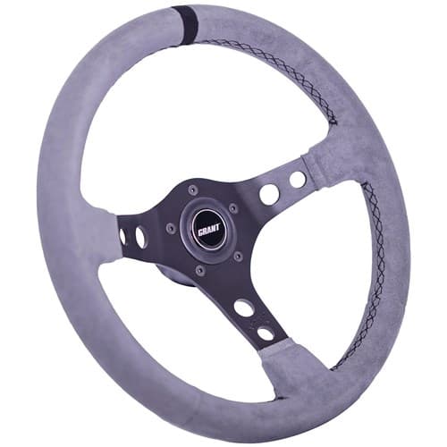 Grant Racing 14" 3 Spoke Black Alloy/Grey Suede Round Hole Grant - 8514