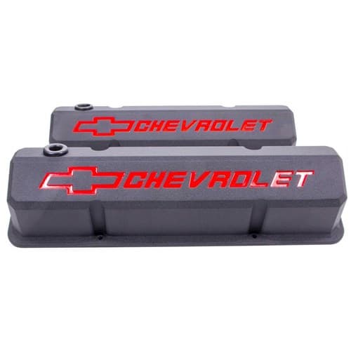 Slant Edge Valve Covers, SBC Black Crinkle with Red Emblem Proform - 141-928