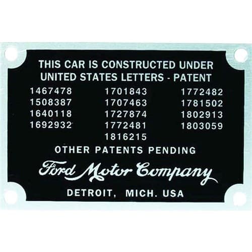 1932/34 Firewall Patent Plate Fomoco Die Stamped Incl Rivets Vintique - 40-18650