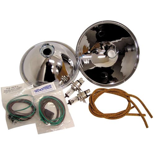 1935-36 Halogen Reflector Kit H4 Bulbs Brass Die Stamped PR Vintique - 48-13027-QK12