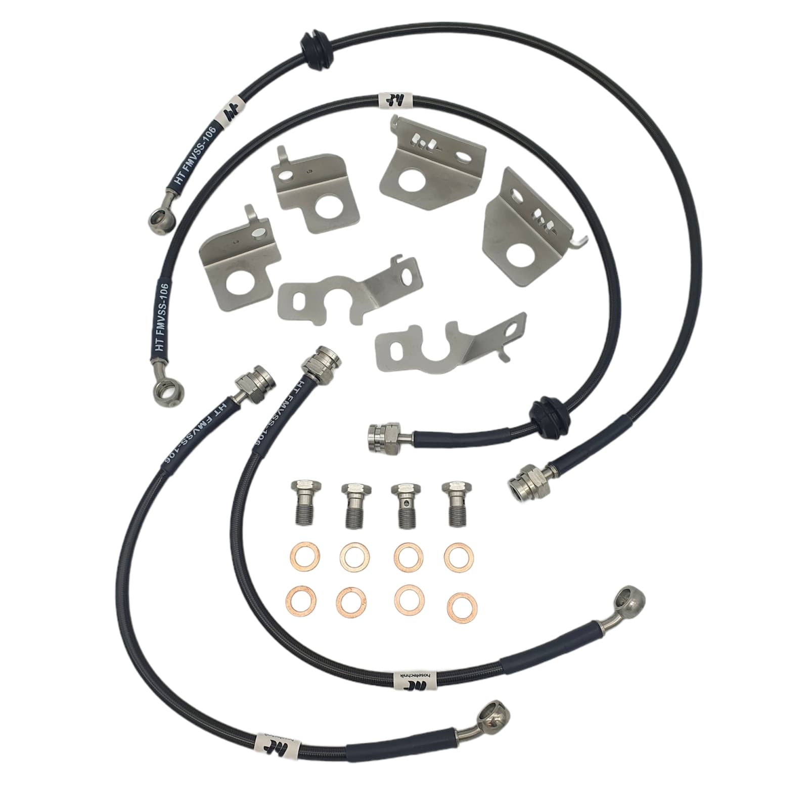 Hyundai i30N Hosetechnik Braided Brake Hose Kit - Full car set of hoses includes all brackets and bolts