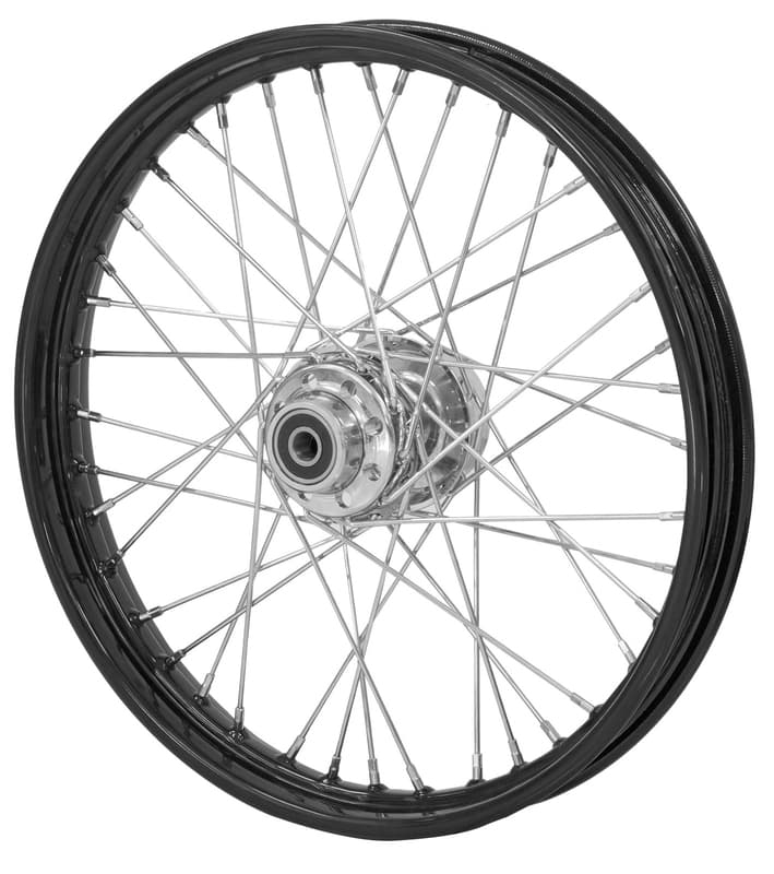 Attitude Inc Wheel,40 SPOKE 21'  X 2.15 FRONT WHEEL BLACK RIM & HUB , CHROME SPOKES 3/4 BEARINGS