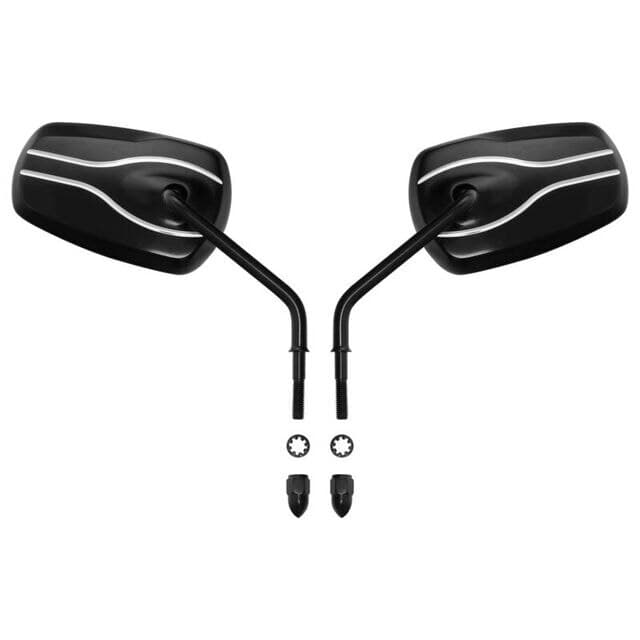 Attitude Inc Universal Rear View Mirror, 8mm Black For Harley Touring Road King Softail Sportster , Set