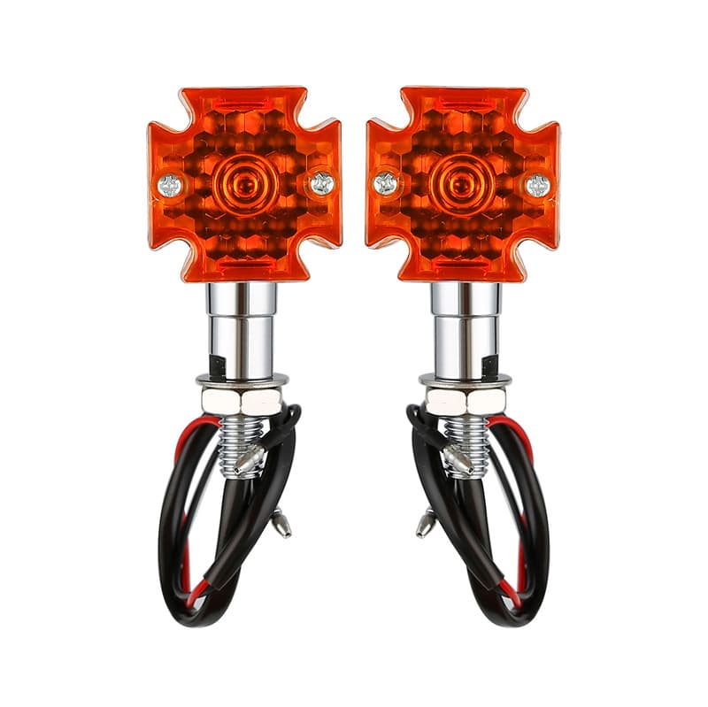 Attitude Inc Maltese Cross Bullet Turn Signal Indicator Lights LED, Chrome, For Harley Models, Set
