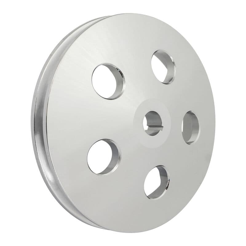 Proflow Power Steering Pulley, V-belt Style, Single Groove, Type 2 Pump .665in Press Fit, 5.80 in. O.D, Chev, Aluminum Chrome,