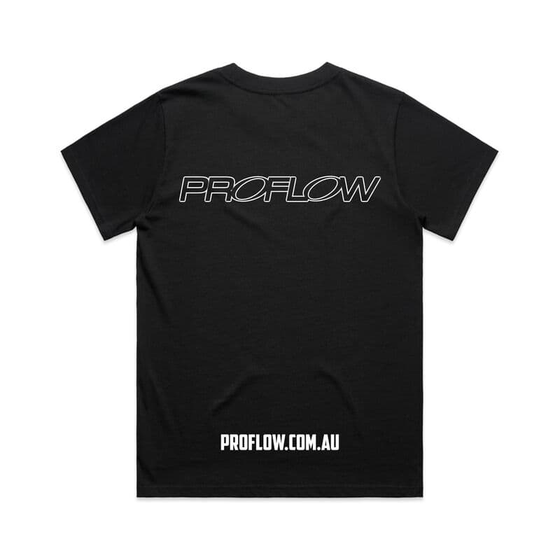 Proflow black cotton t-shirt, women's fit, large logo.