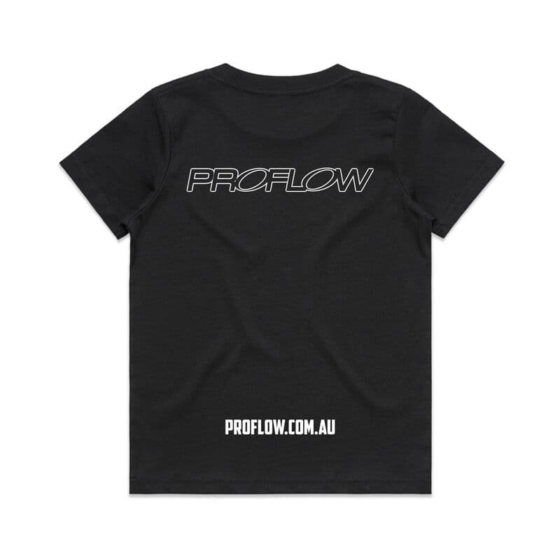 Proflow black cotton logo t-shirt, youth size 14.
