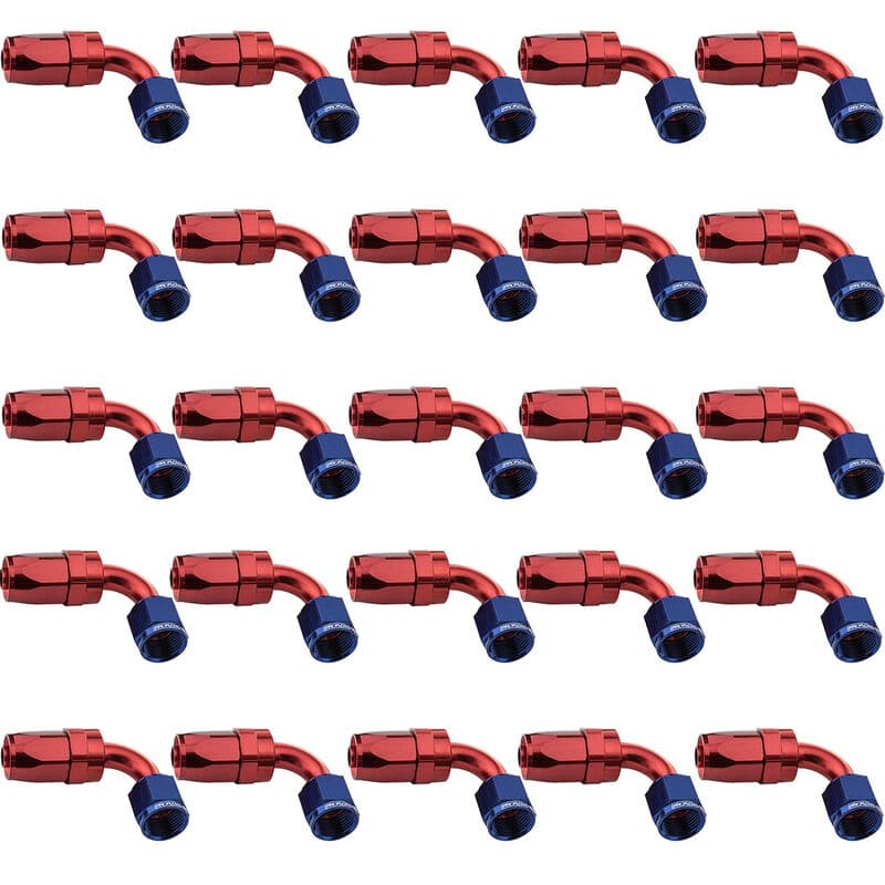 Proflow Bulk Pack 90 Degree Hose End -10AN Hose to Female, Blue/Red 25pc