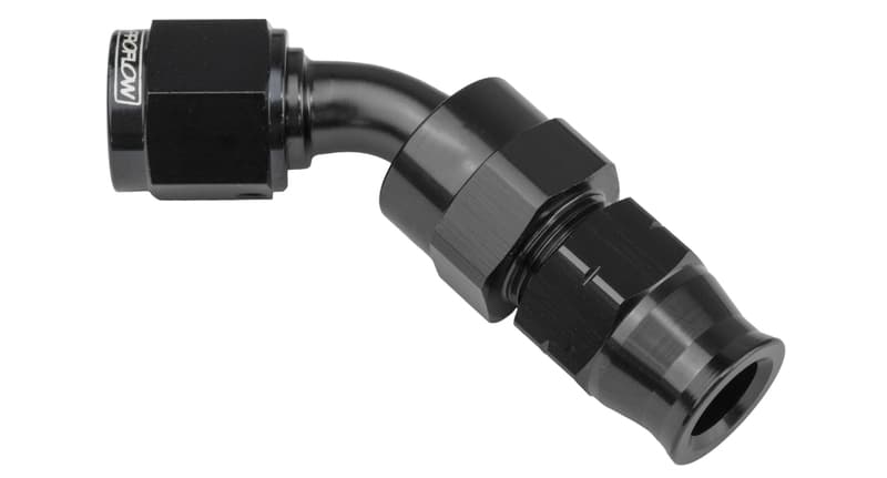 Proflow 1/2in. Tube 45 Degree To Female -08AN Hose End Tube Adaptor, Black
