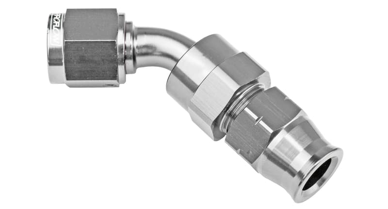 Proflow 1/2in. Tube 45 Degree To Female -08AN Hose End Tube Adaptor, Silver