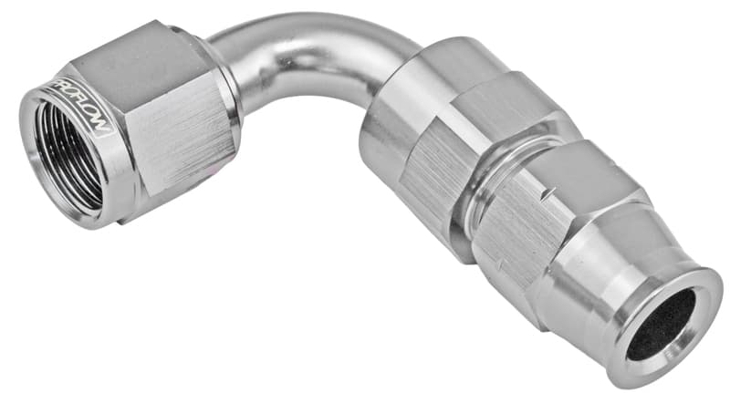 Proflow 1/2in. Tube 90 Degree To Female -08AN Hose End Tube Adaptor, Silver