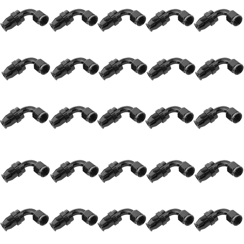 Proflow Bulk Pack Aluminium 90 Degree Hose End -06AN PTFE Hose, Black, 25pc