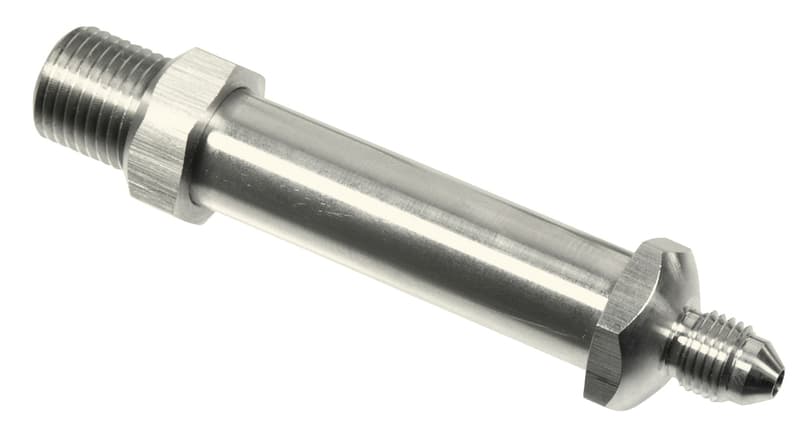 Proflow Chrome Through Frame Hose End Bulkhead 2.560 Max Rail Width, .560in Hole  1/8in. NPT id  To -03AN Male, Sold In Pairs