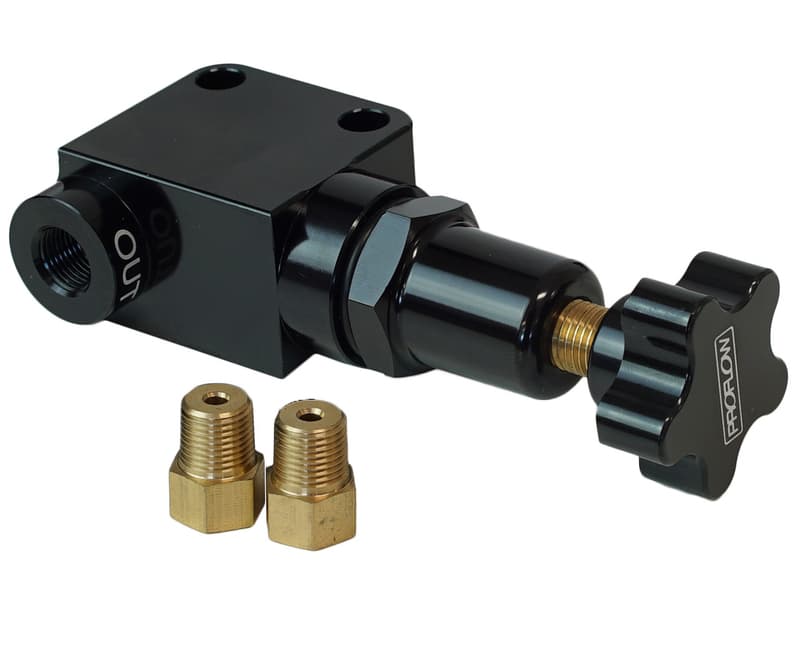 Proflow Billet Aluminium Brake Proportioning Valve, Knob Adjustment, 3/8''-24, Single Inlet/Outlet, Each