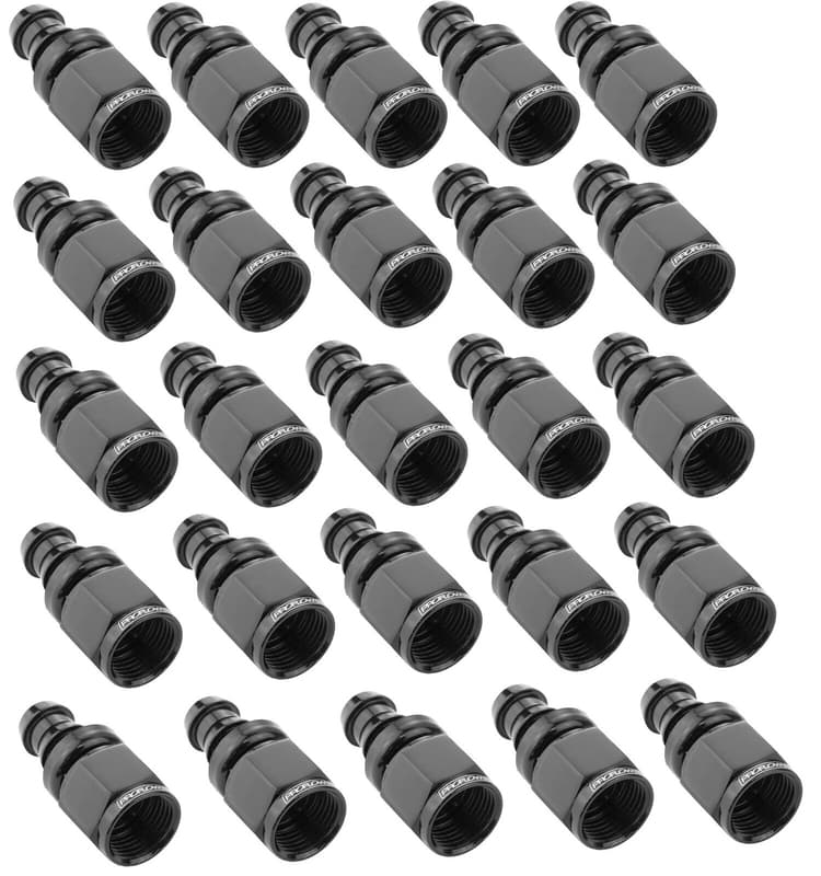 Proflow Bulk Straight Push Lock Hose End Barb 5/16'' To Female -06AN, Black 25pc