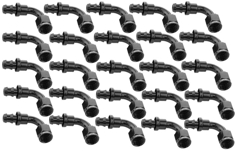 Proflow Bulk Pack 90 Degree Push On Hose End -06AN, Black, 25pc