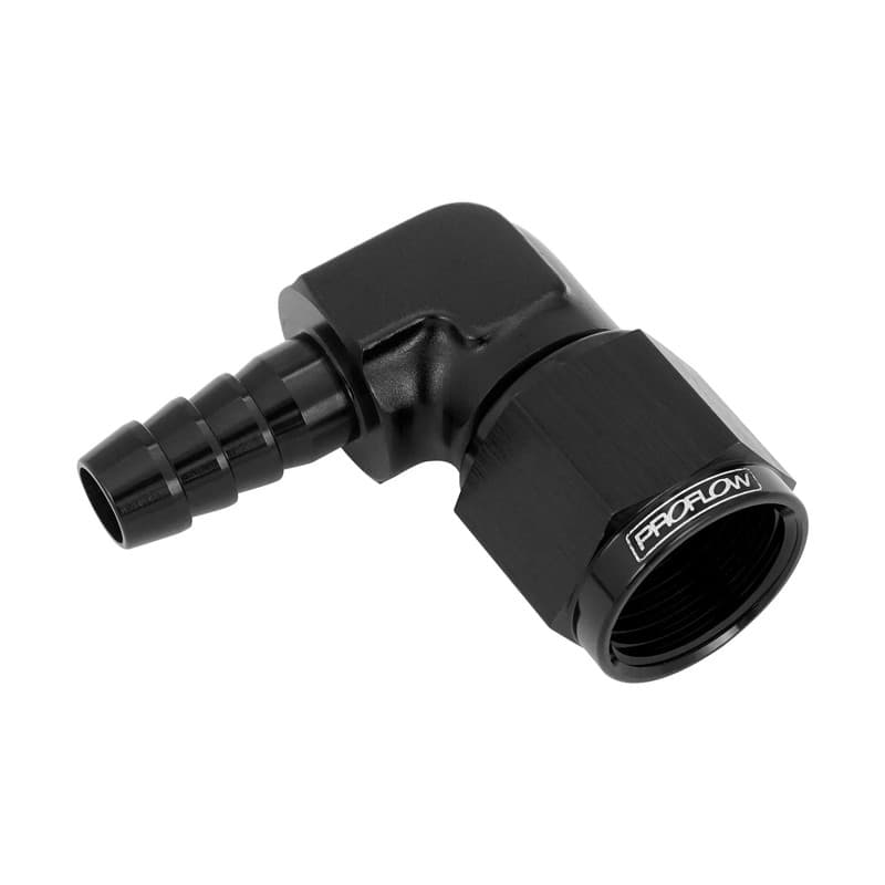Proflow 3/8in. 90 Degree Barb Male Fitting To 04AN Female, Black