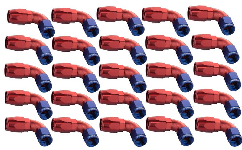 Proflow Bulk Pack Cutter Hose End 90 Degree -06AN, Blue/Red, 25pc