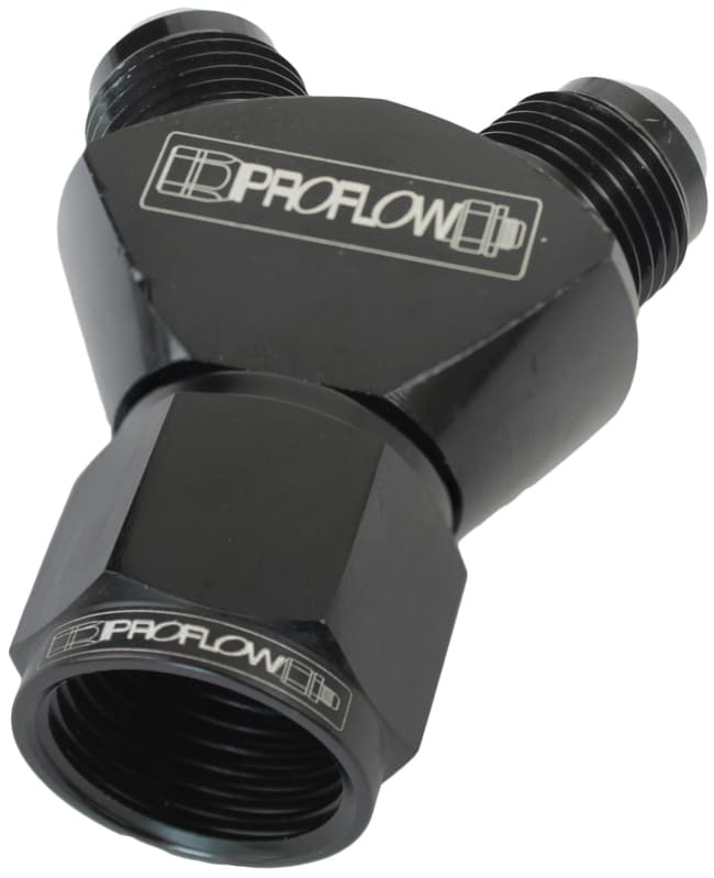 Proflow Y-Block -10AN Female Swivel To Dual -06AN Male, Black