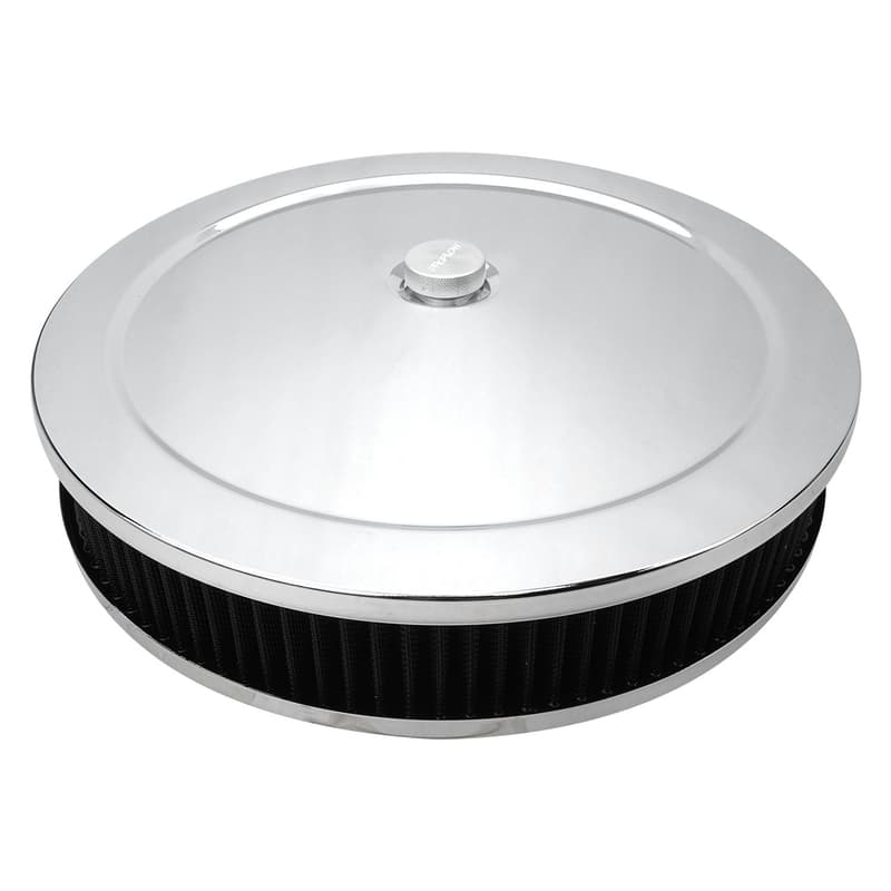 Proflow Air Filter Assembly Round 14in. x 3in, Chrome, Flate Base
