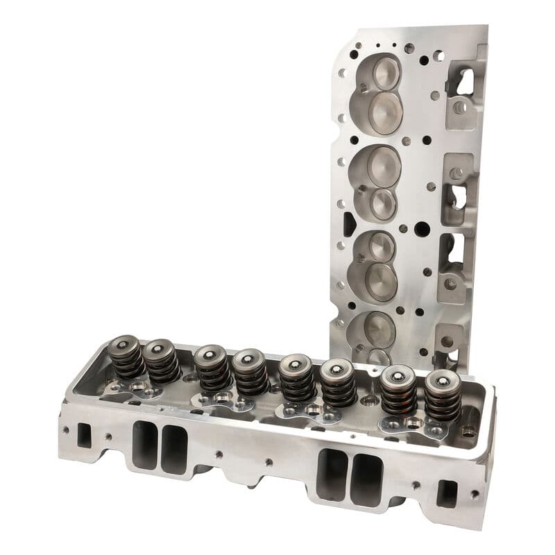 Proflow Cylinder Heads, SuperMax 220, SB Chev, Aluminum, Assembled,7/16 Studs, Adj G/Plates 64cc Chamber, Angle Plug, 220cc Intake Runner, 600HP, Pair