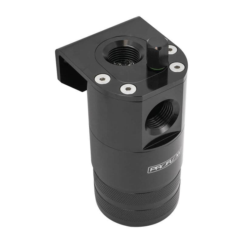 Proflow Inline Air / Oil Separator Catch Can, Baffled, AN10 ORB, Billet Aluminium, 250mL, Universal, Black