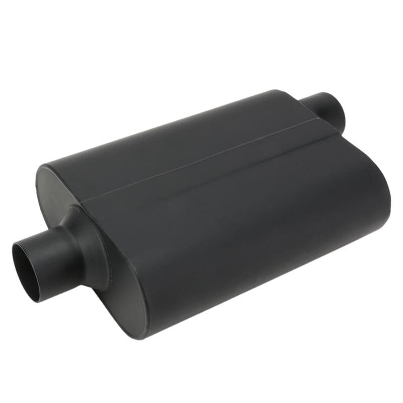 Proflow Muffler, 4.00 in, Black Compact Flow Chamber II, Side Inlet To 4.00 in. Centre Outlet, 9.75" x 13" x 4" body, Each