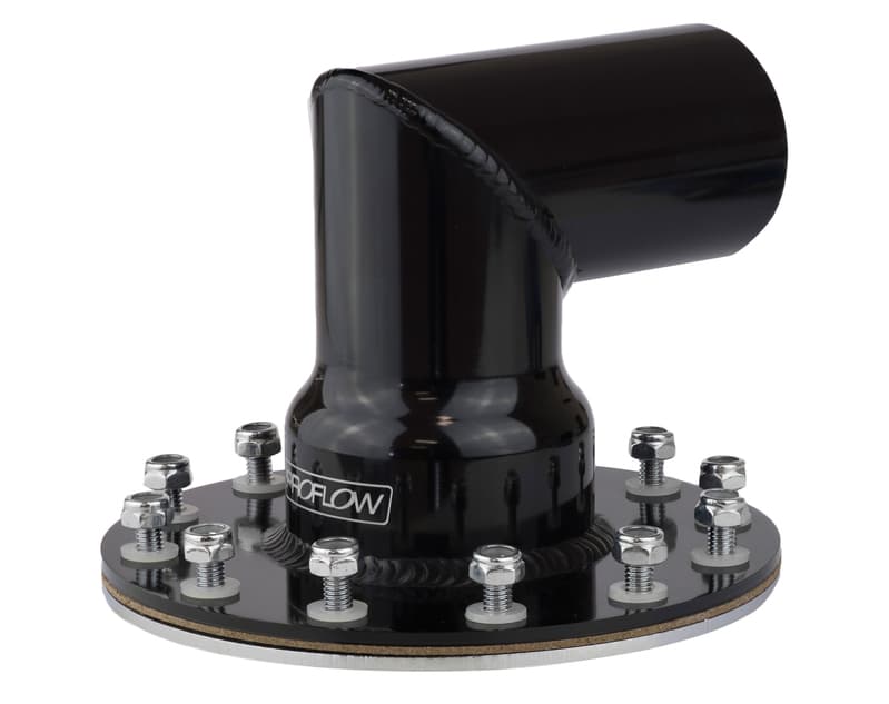 Proflow Fuel Filler Neck Aluminium Black, 90 Degree, 2 1/2 in. Diameter, 12-Bolt Flange, 4.75'' PCD, Each